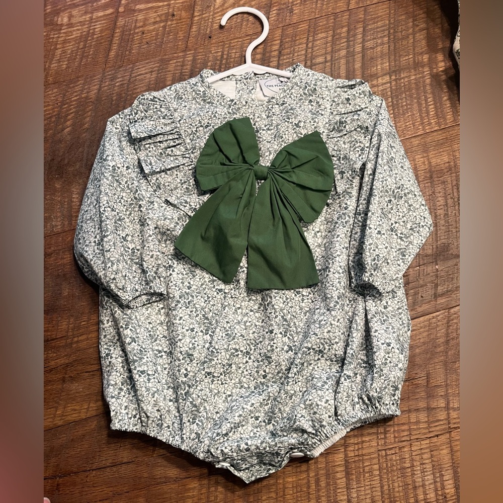 Green Bow Floral Baby Romper